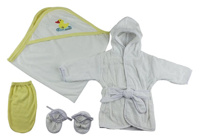 An image displaying Infant Robe, Hooded Towel And Washcloth Mitt - 3 Piece Set by Bambini