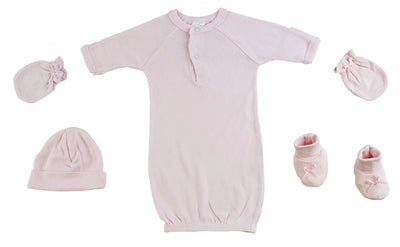An image displaying Preemie Gown, Cap, Mittens And Booties - 4 Piece Set by Bambini