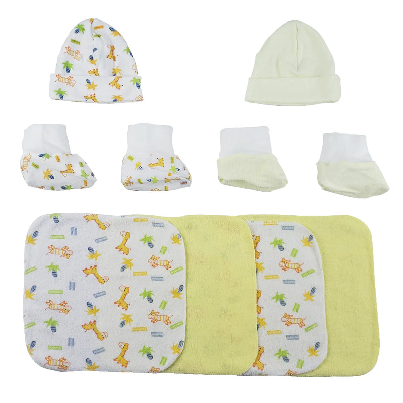An image displaying Two Rib Knit Infant Caps And Booties Sets And Four Washcloths - 8 Piece Set by Bambini