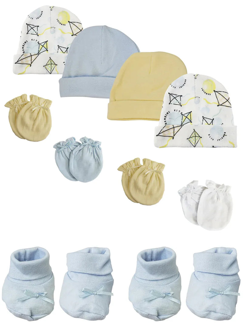 An image displaying Preemie Baby Boy Caps With Infant Mittens And Booties - 10 Pack by Bambini