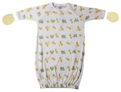 An image displaying Preemie Baby Boy, Baby Girl, Unisex Printed Gown And Mittens - 2 Pc by Bambini