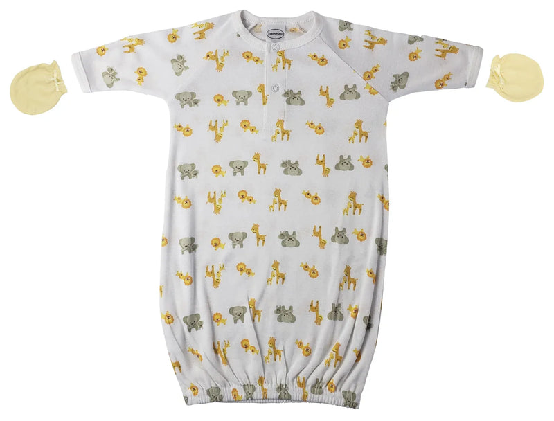 An image displaying Preemie Baby Boy, Baby Girl, Unisex Printed Gown And Mittens - 2 Pc by Bambini