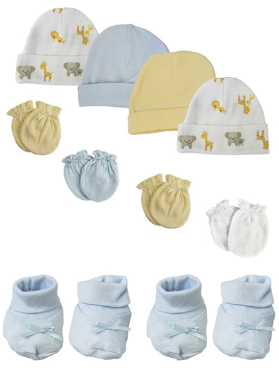 An image displaying Preemie Baby Boy Caps With Infant Mittens And Booties - 10 Pack by Bambini