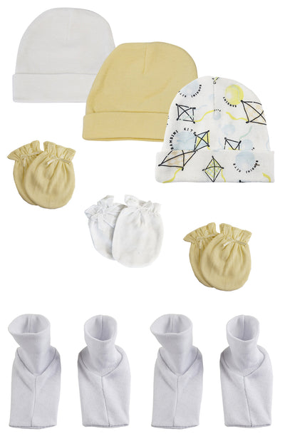 An image displaying Baby Boy, Baby Girl, Unisex Infant Caps, Booties And Mittens (pack Of 8) by Bambini