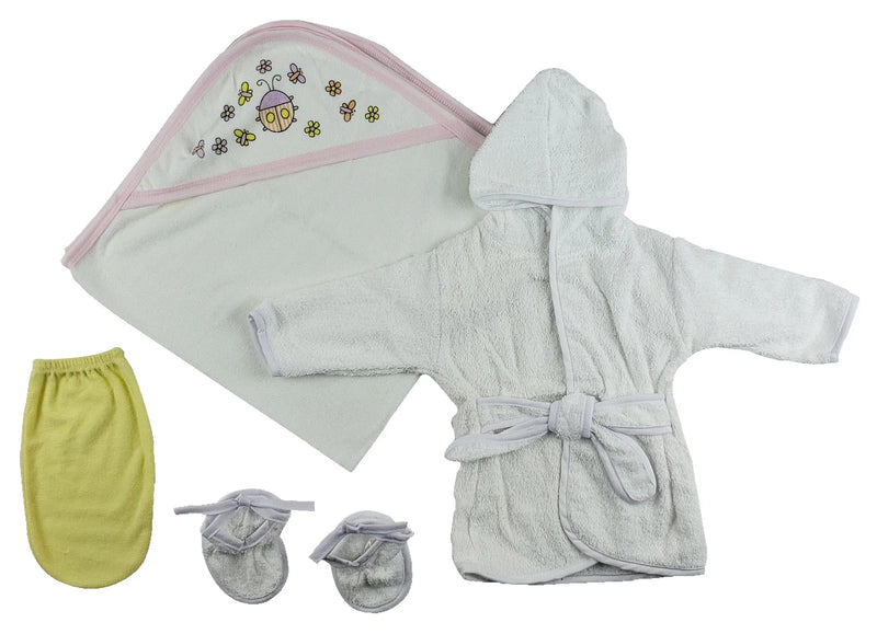 An image displaying Girls Infant Robe, Hooded Towel And Washcloth Mitt - 3 Piece Set by Bambini