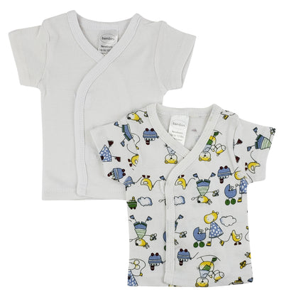 An image displaying White Side Snap Short Sleeve Shirt - 2 Pack by Bambini