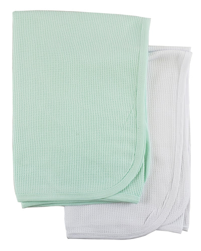 An image displaying White And Mint Thermal Blankets by Bambini