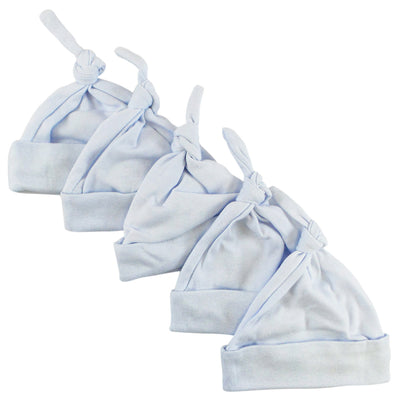 An image displaying Blue Knotted Baby Cap (pack Of 5) by Bambini