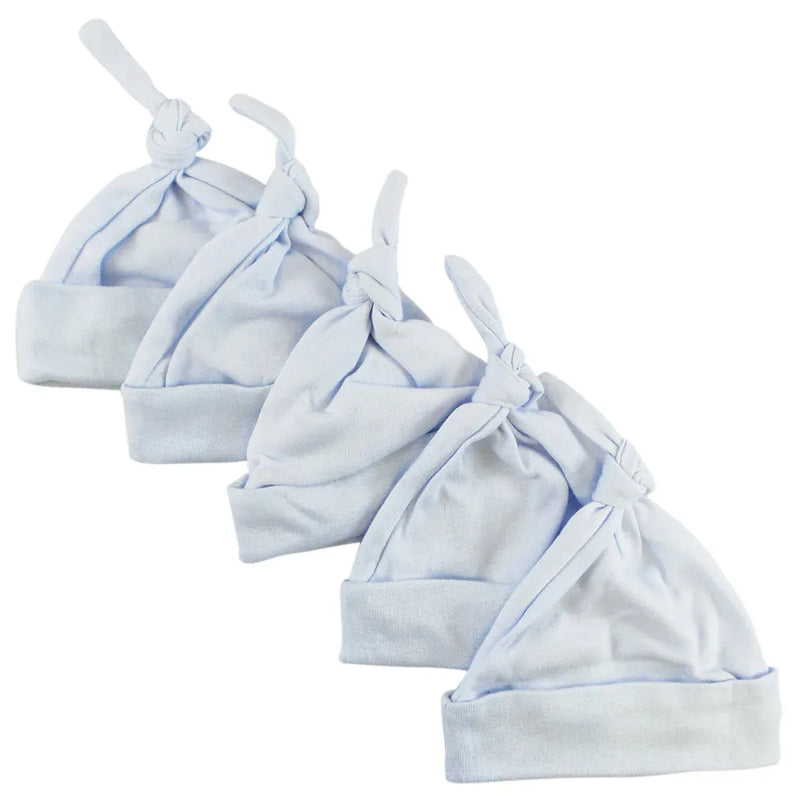 An image displaying Blue Knotted Baby Cap (pack Of 5) by Bambini