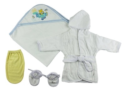 An image displaying Boys Infant Robe, Hooded Towel And Washcloth Mitt - 3 Piece Set by Bambini