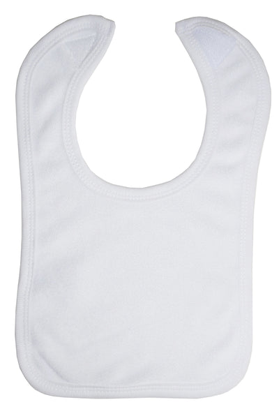 An image displaying White Terry Bib With White Trim by Bambini