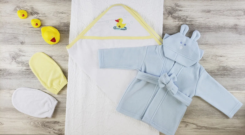 An image displaying Hooded Towel, Bath Mittens And Robe by Bambini