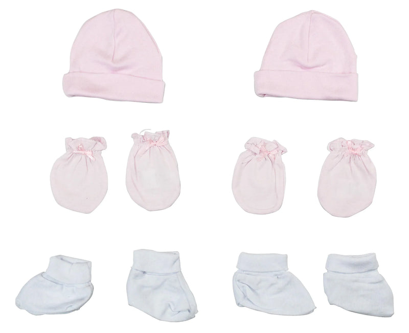 An image displaying Girls Cap, Booties And Mittens 6 Piece Set by Bambini