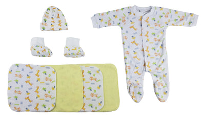 An image displaying Caps, Booties And Washcloths - 9 Piece Set by Bambini