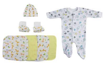 An image displaying Sleep-n-play, Cap Booties And Washcloths - 7 Piece Set by Bambini
