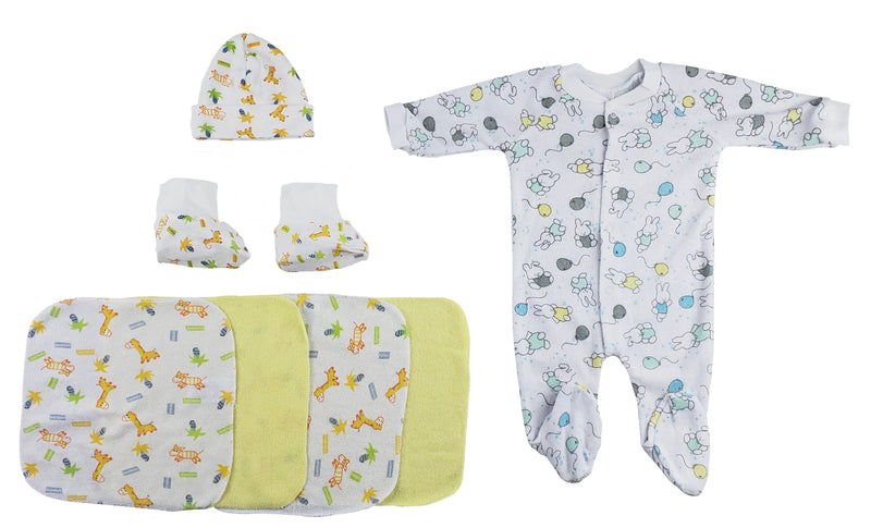 An image displaying Sleep-n-play, Cap Booties And Washcloths - 7 Piece Set by Bambini