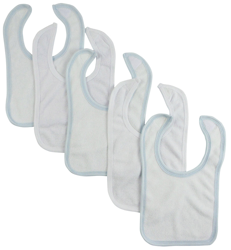An image displaying White Bib With Blue Trim And White Trim (pack Of 5) by Bambini