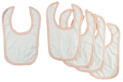 An image displaying White Interlock Bib Pink Binding (pack Of 5) by Bambini