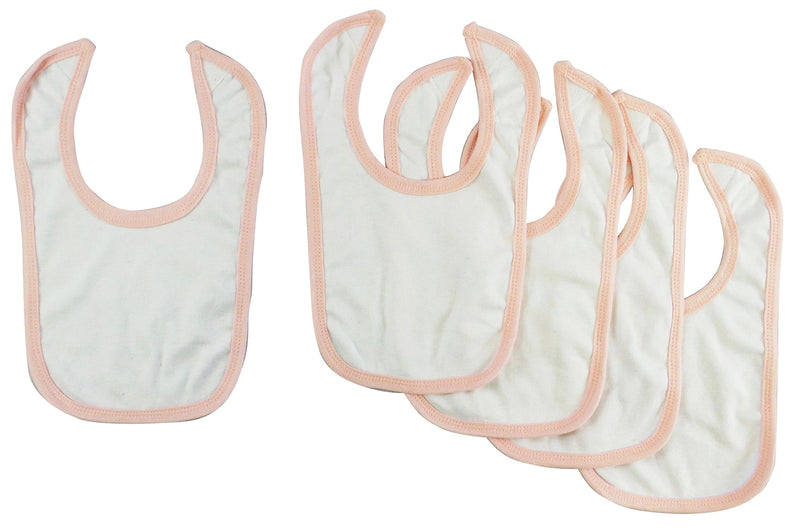 An image displaying White Interlock Bib Pink Binding (pack Of 5) by Bambini