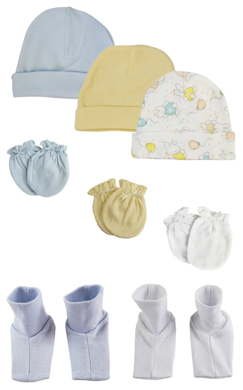 An image displaying Boys Baby Caps, Booties And Mittens (pack Of 8) by Bambini