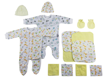 An image displaying Sleep-n-plays, Caps, Mittens And Washcloths - 14 Piece Set by Bambini