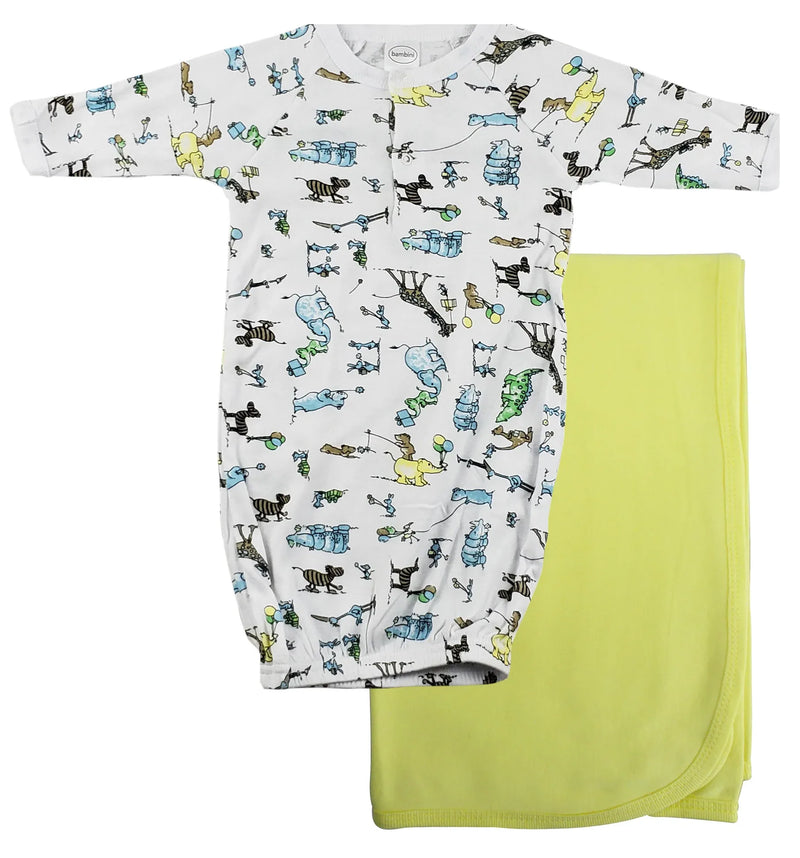 An image displaying Print Infant Gown And Recieving Blanket by Bambini