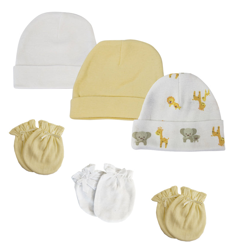 An image displaying Baby Boy, Baby Girl, Unisex Infant Caps And Mittens (pack Of 6) by Bambini