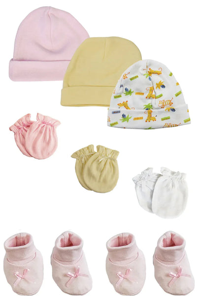 An image displaying Preemie Baby Girl Caps With Infant Mittens And Booties - 8 Pack by Bambini