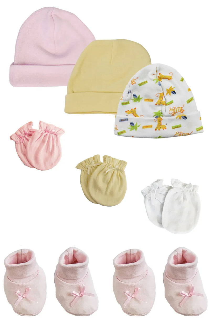 An image displaying Preemie Baby Girl Caps With Infant Mittens And Booties - 8 Pack by Bambini