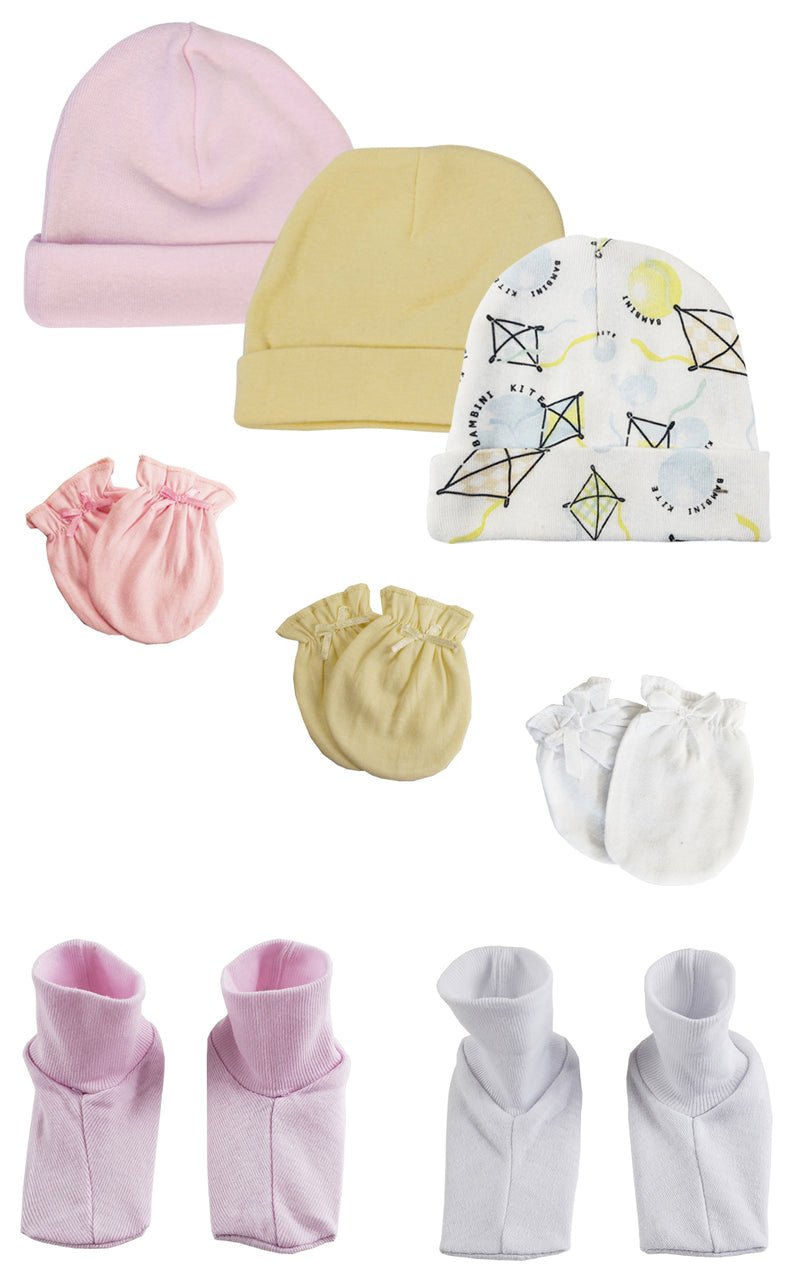 An image displaying Baby Girls Caps, Booties And Mittens (pack Of 8) by Bambini