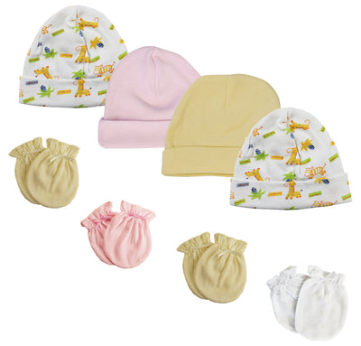 An image displaying Baby Girl Infant Caps And Mittens (pack Of 8) by Bambini