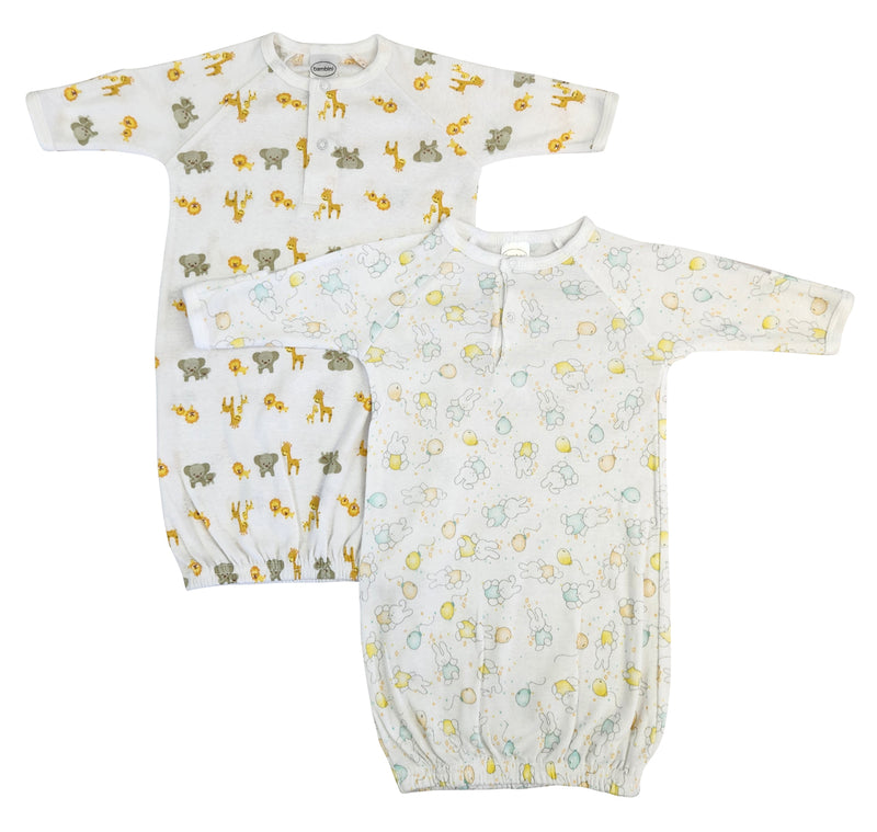 An image displaying Unisex Newborn Baby 2 Piece Gown Set by Bambini