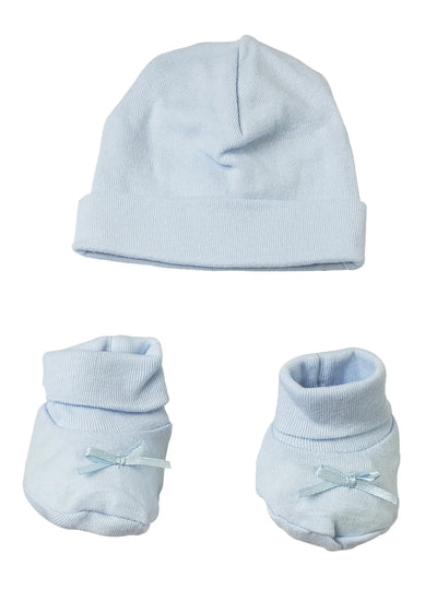 An image displaying Preemie Baby Cap & Bootie Set - Blue by Bambini