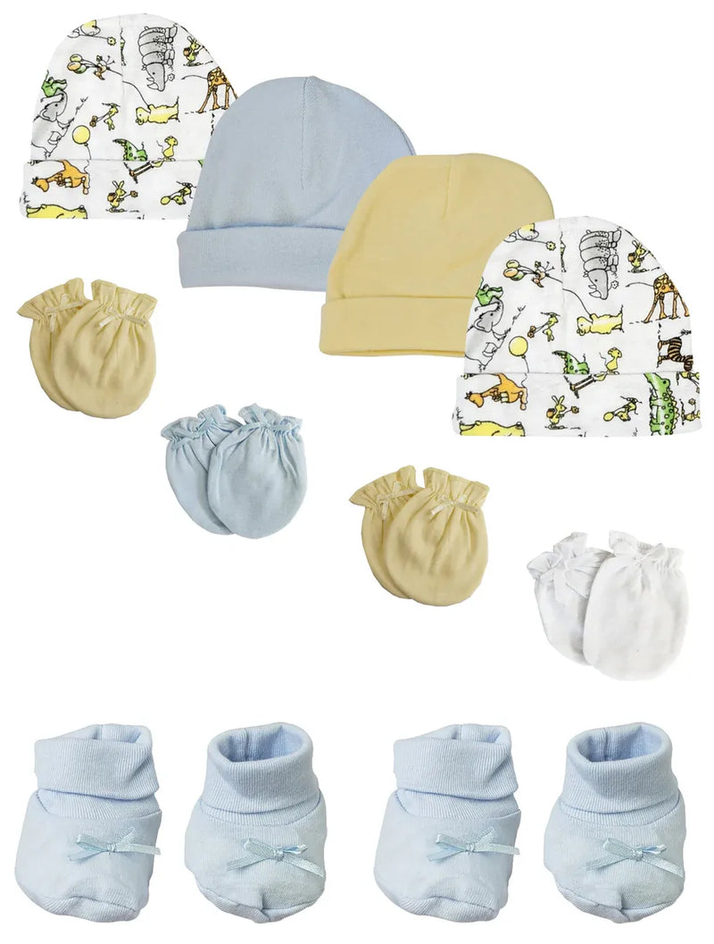 An image displaying Preemie Baby Boy Caps With Infant Mittens And Booties - 10 Pack by Bambini