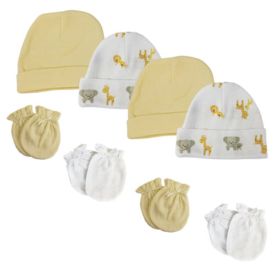 An image displaying Baby Boy, Baby Girl, Unisex Infant Caps And Mittens (pack Of 8) by Bambini