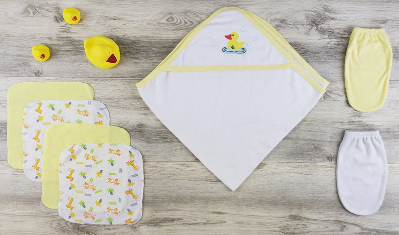 An image displaying Hooded Towel, Wash Clothes, Bath Mittens by Bambini