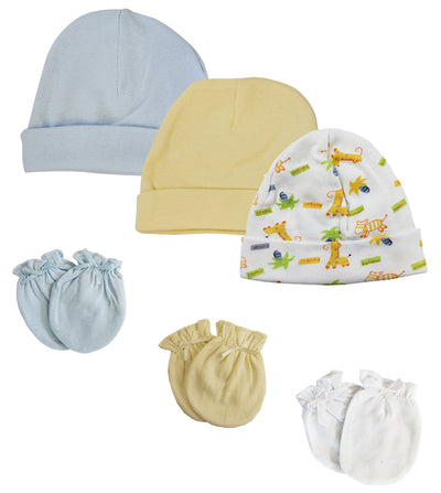 An image displaying Baby Boy Infant Caps And Mittens (pack Of 6) by Bambini