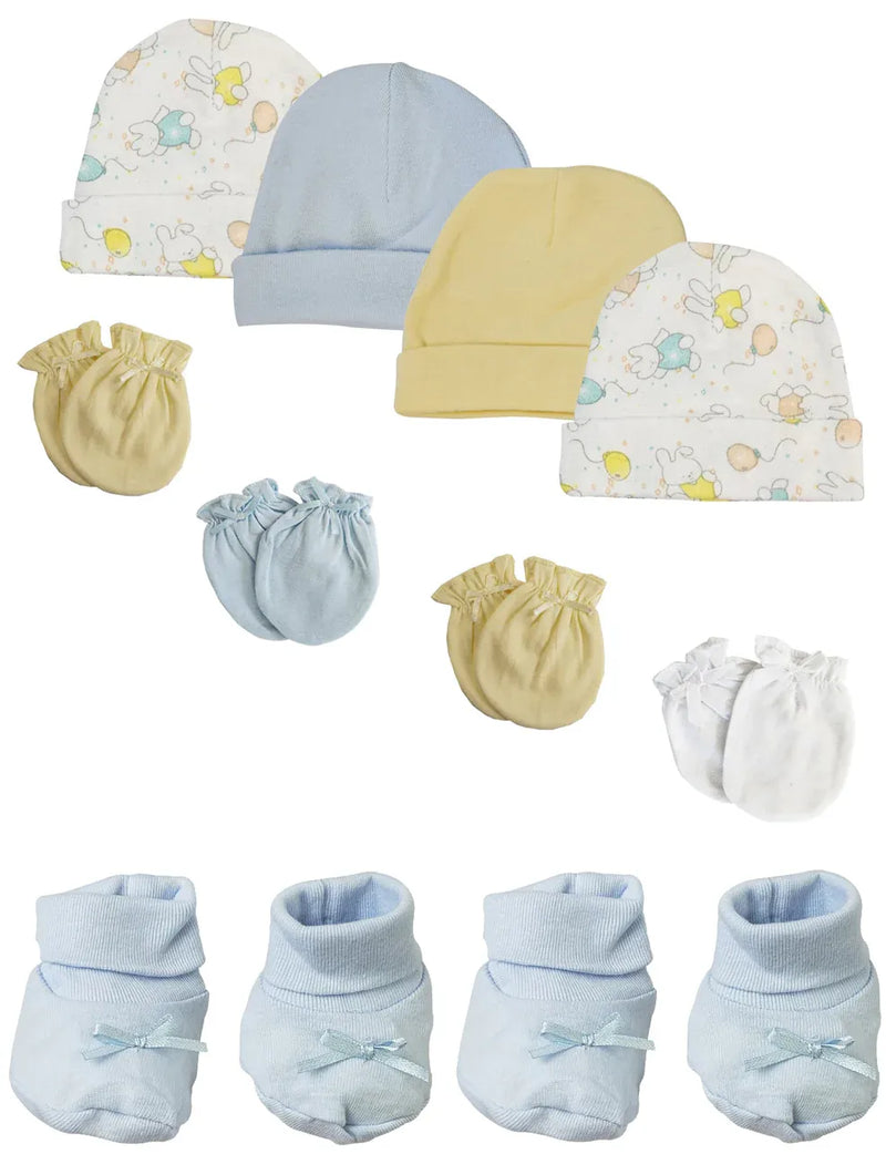 An image displaying Preemie Baby Boy Caps With Infant Mittens And Booties - 10 Pack by Bambini
