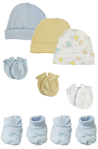 An image displaying Preemie Baby Boy Caps With Infant Mittens And Booties - 8 Pack by Bambini