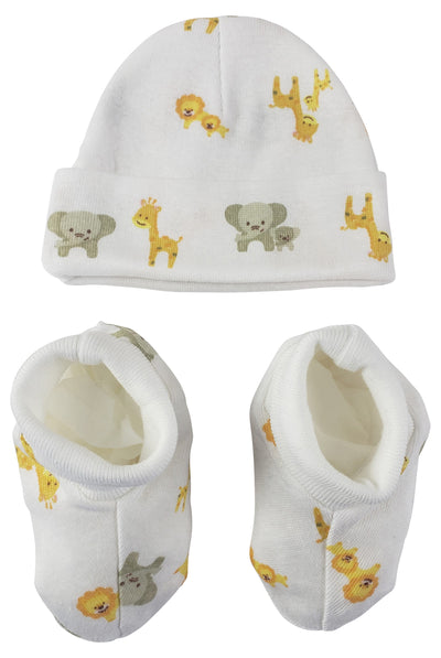 An image displaying Baby Boy, Baby Girl, Unisex Infant Caps, Booties - 2 Piece Set by Bambini