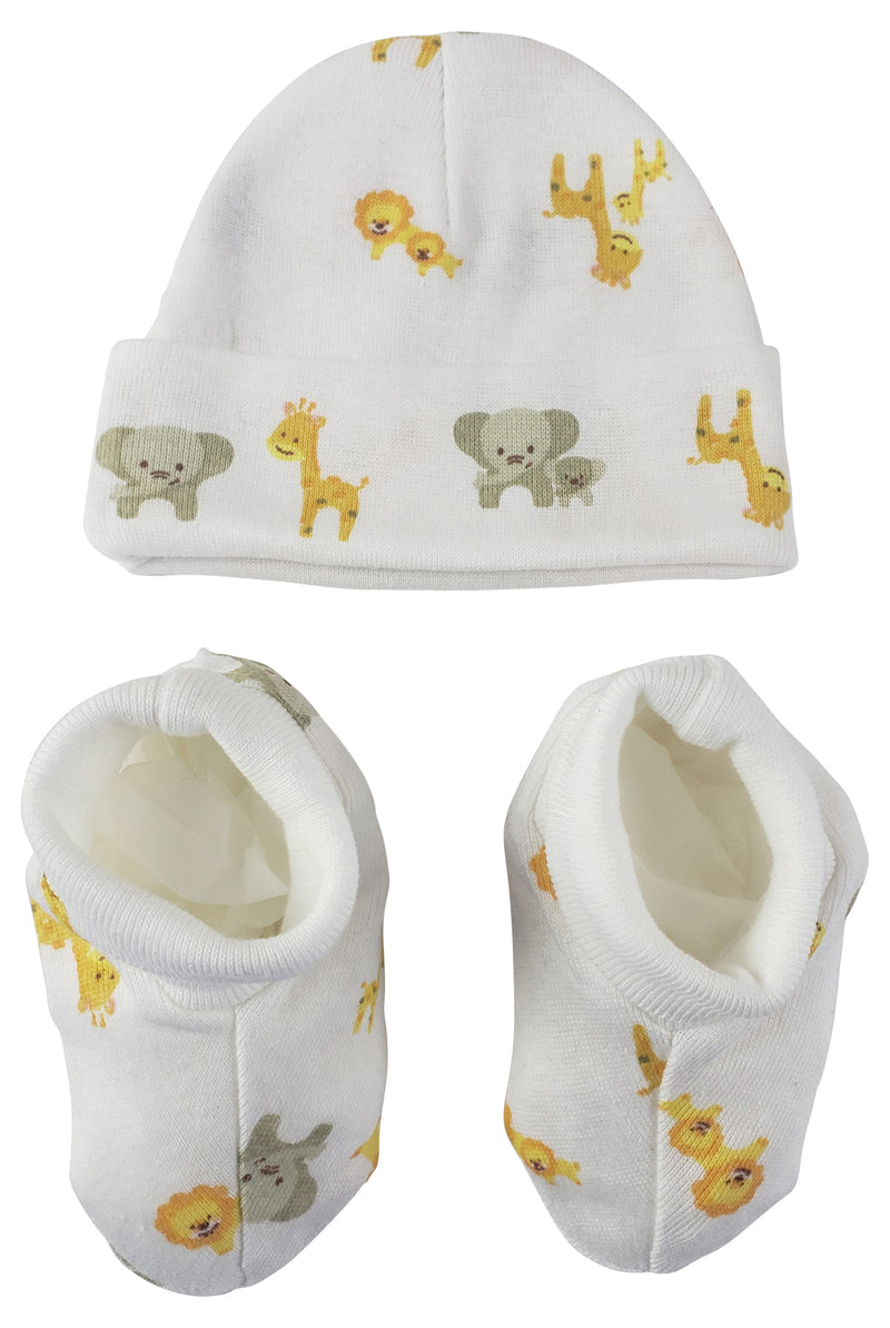 An image displaying Baby Boy, Baby Girl, Unisex Infant Caps, Booties - 2 Piece Set by Bambini