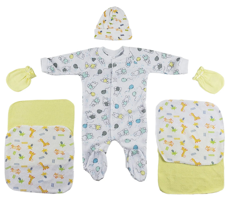 An image displaying Sleep-n-play, Cap, Mittens And Washcloths - 7 Piece Set by Bambini
