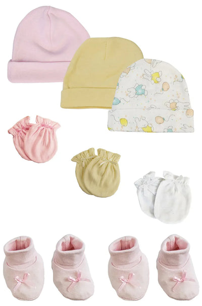 An image displaying Preemie Baby Girl Caps With Infant Mittens And Booties - 8 Pack by Bambini