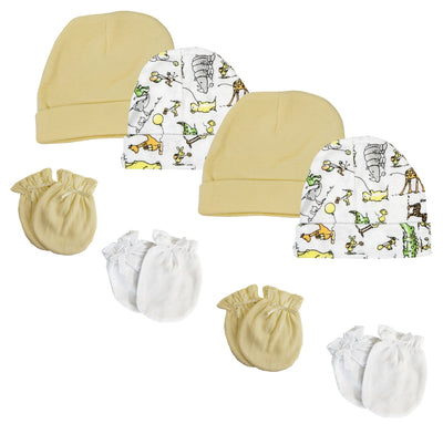 An image displaying Baby Boy, Baby Girl, Unisex Infant Caps And Mittens (pack Of 8) by Bambini