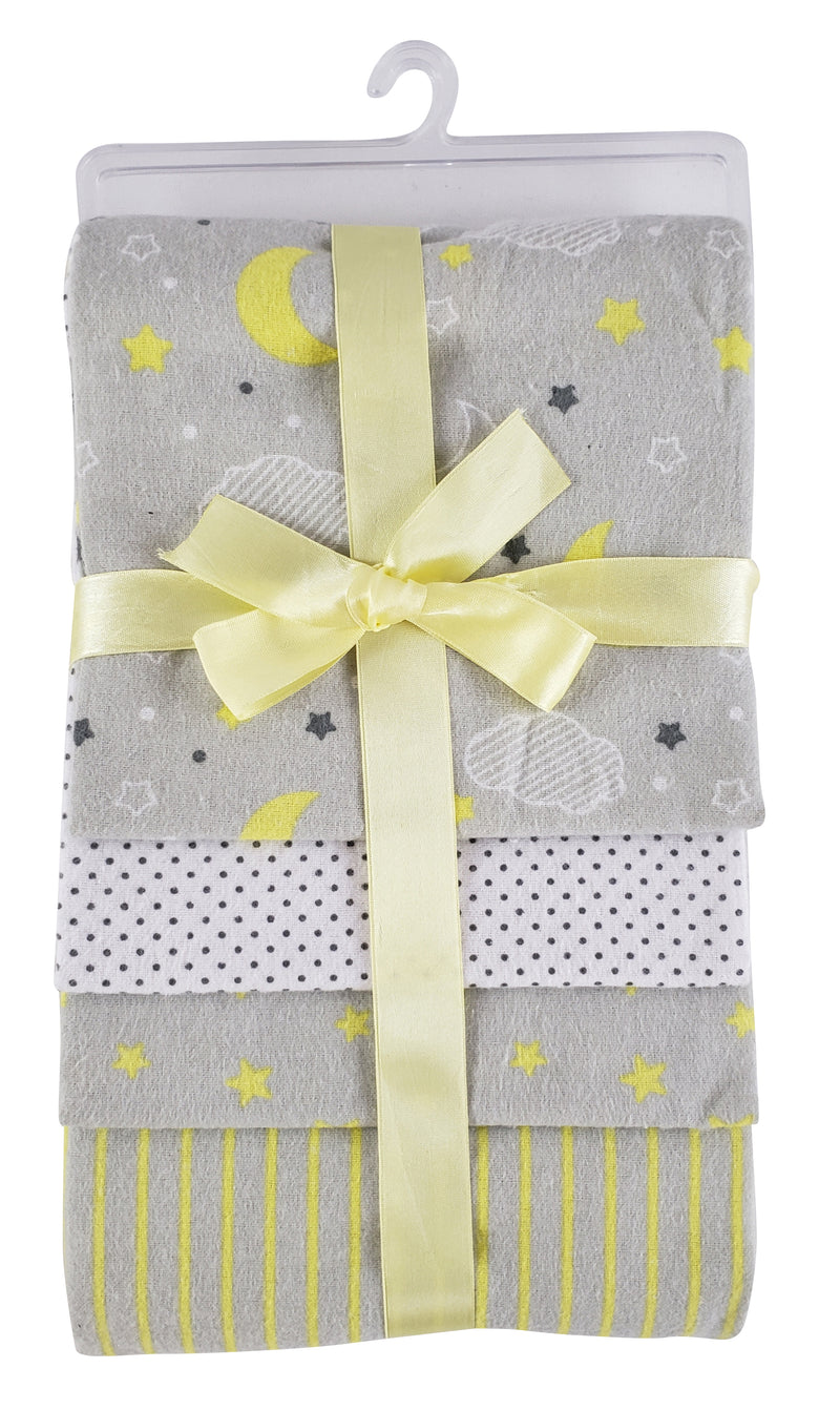 An image displaying Yellow Flannel Receiving Blanket - 4 Pack by Bambini