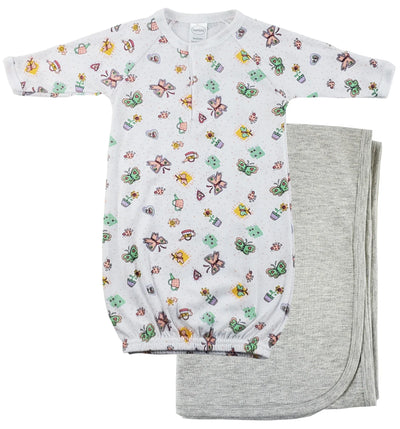 An image displaying Print Infant Gown And Recieving Blanket by Bambini