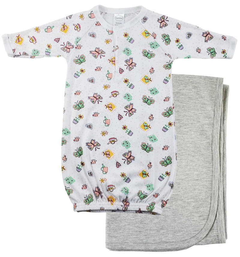 An image displaying Print Infant Gown And Recieving Blanket by Bambini