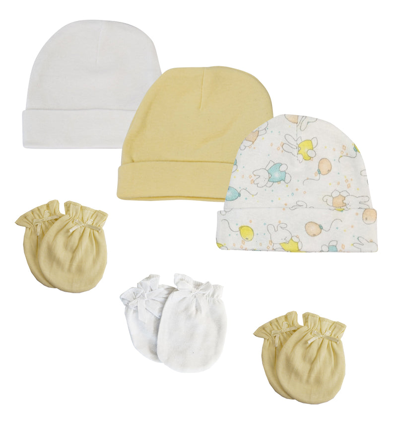 An image displaying Baby Boy, Baby Girl, Unisex Infant Caps And Mittens (pack Of 6) by Bambini