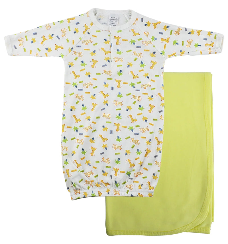 An image displaying Print Infant Gown And Recieving Blanket by Bambini