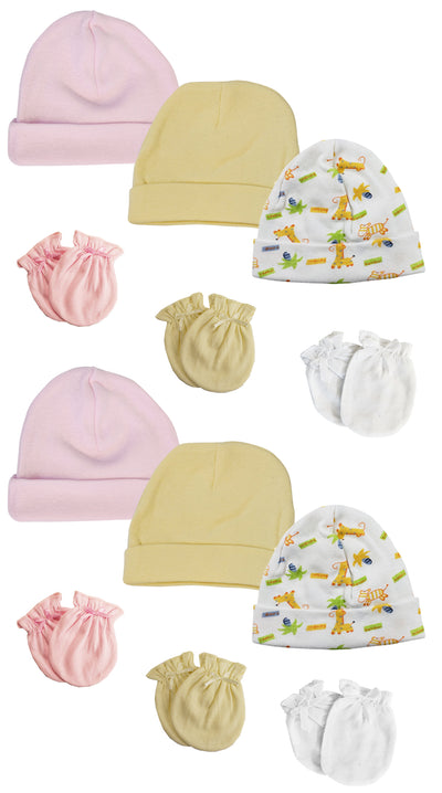 An image displaying Baby Girl Infant Caps And Mittens (pack Of 12) by Bambini